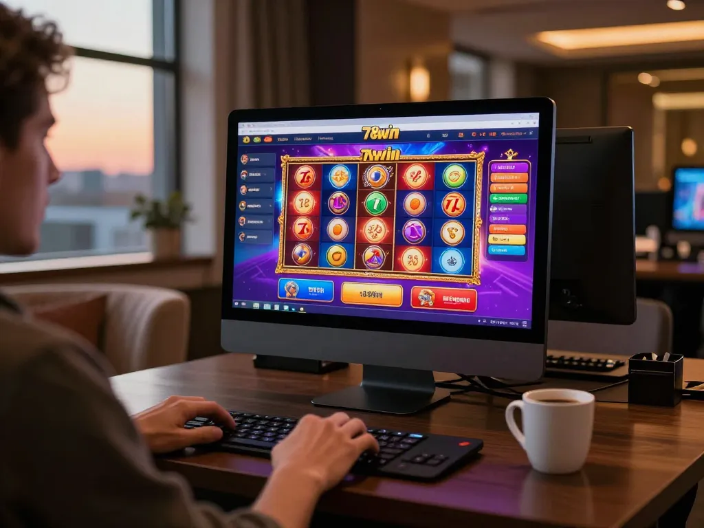 Engaging player exploring vibrant games at 78win online casino setup.