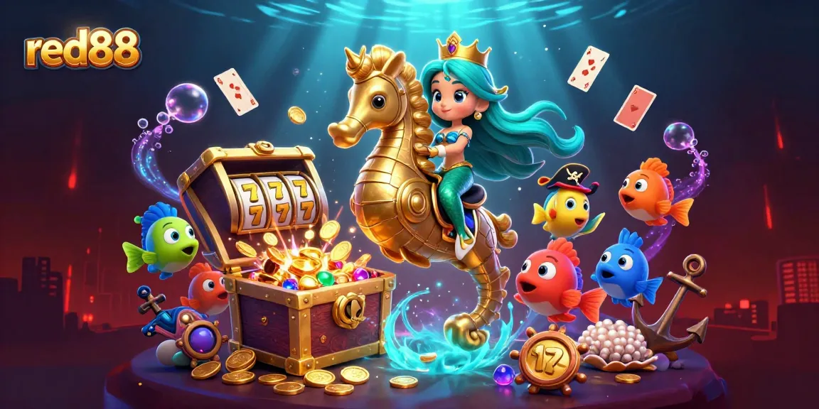 Engage with red88's thrilling underwater casino adventure, featuring mermaids and slots in a vibrant scene.