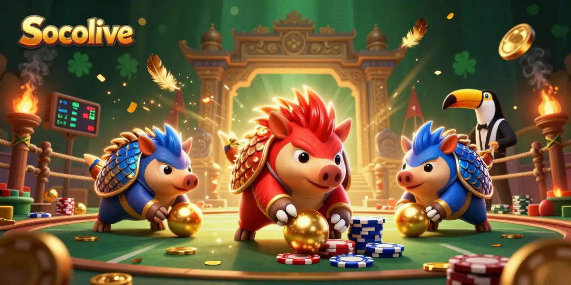 Socolive elevates gambling excitement with vibrant pangolins competing in a thrilling casino scene.