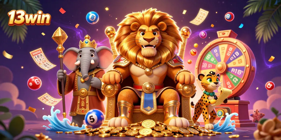 Engage with 13win as the lion king and his advisors celebrate dynamic gambling action with colorful games.