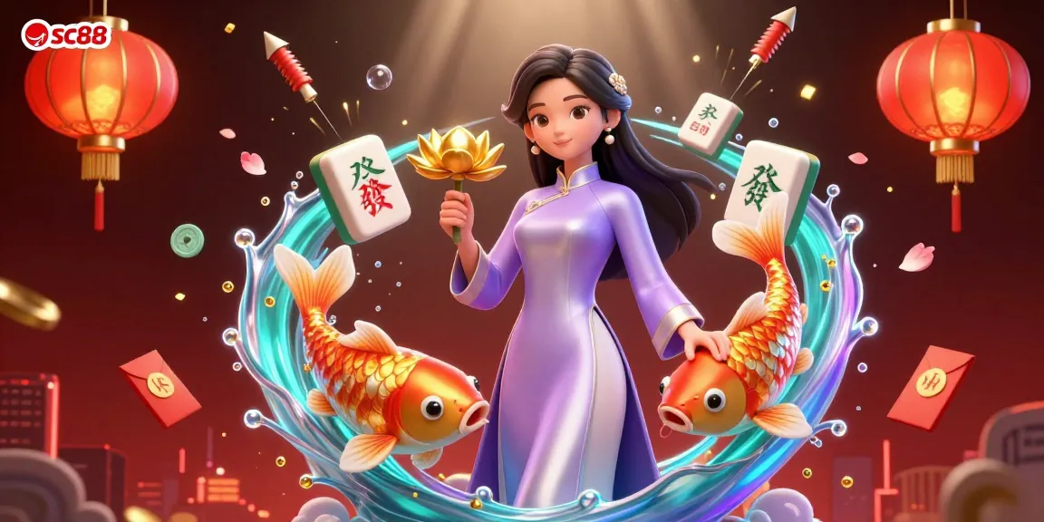 Engage with sc88 through a vibrant illustration showcasing exciting Asian casino elements, highlighted by dynamic golden koi and festive decorations.