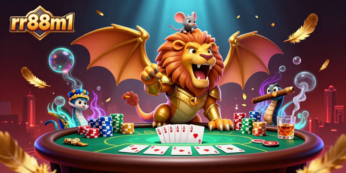 Experience thrilling wins at rr88m1 with vibrant gaming elements, highlighted by a roaring chimera creature.
