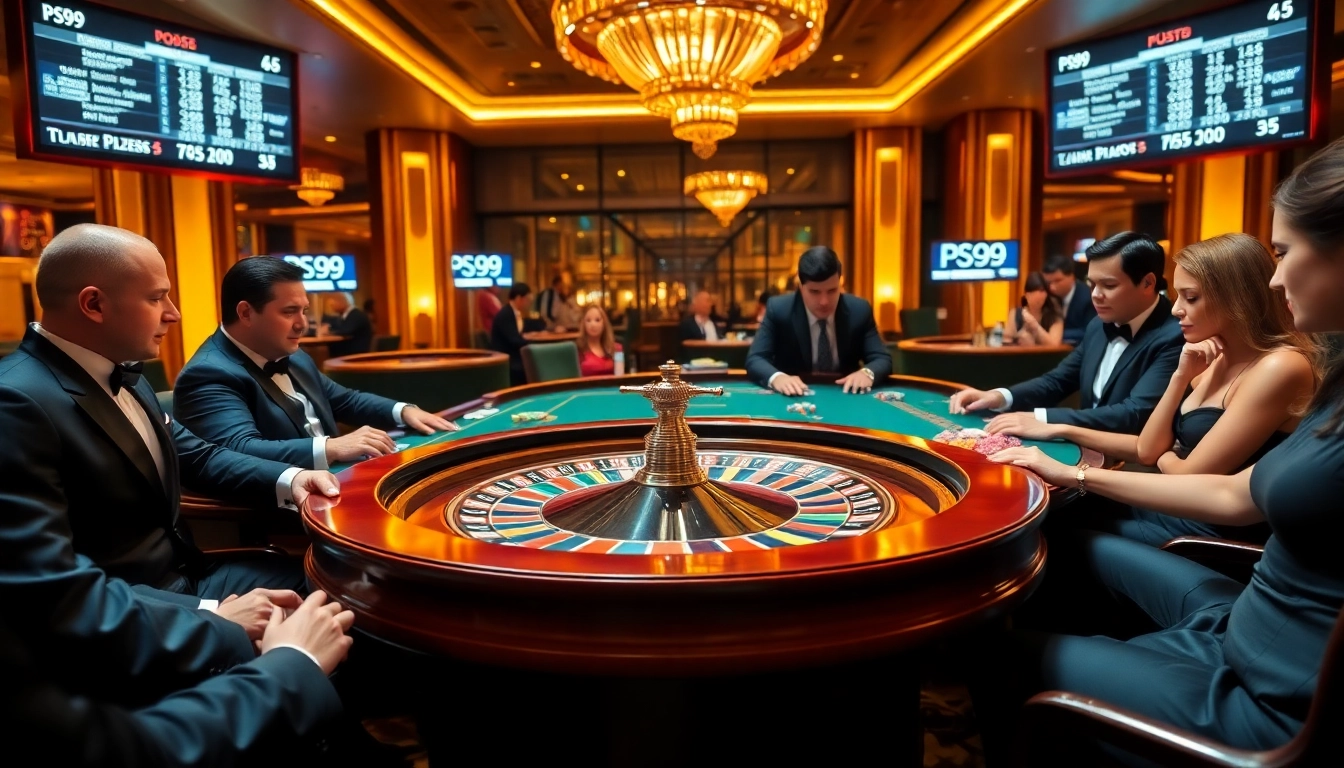 Experience the thrill of PS99 at a luxurious casino table with spinning roulette and high-stakes betting.