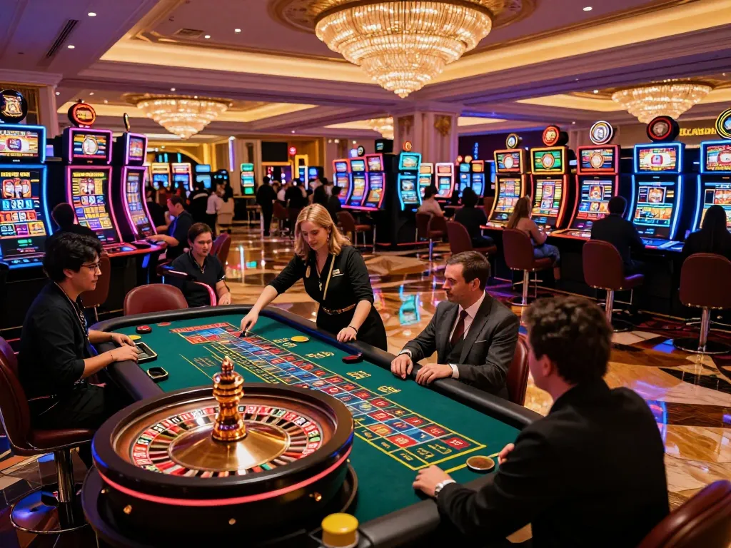 Players at hitclub roulette table eagerly placing bets under vivid neon lights.