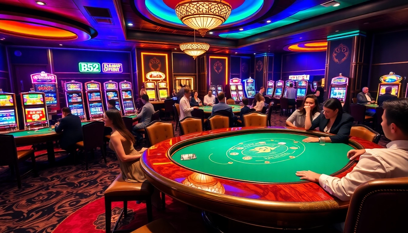 Players enjoy a thrilling round of poker at B52 Casino, showcasing luxury gaming experiences.