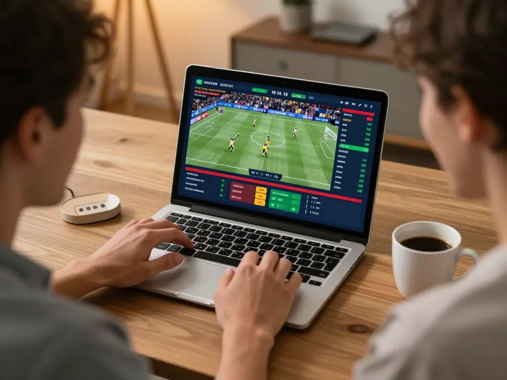 Person engaged in sports betting on f168 platform, showcasing live event excitement and modern setup.