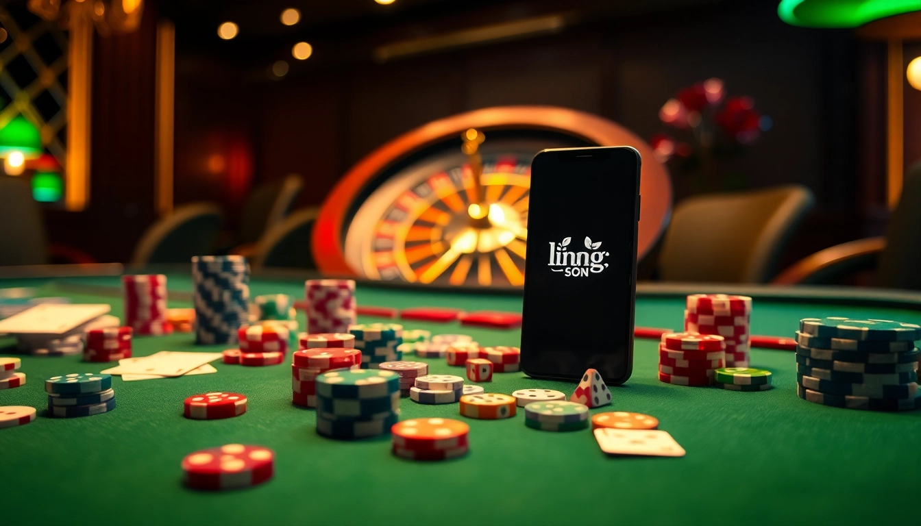 Lương Sơn provides an exciting gambling scene with poker chips and cards on a luxurious table, inviting enthusiasts to play.