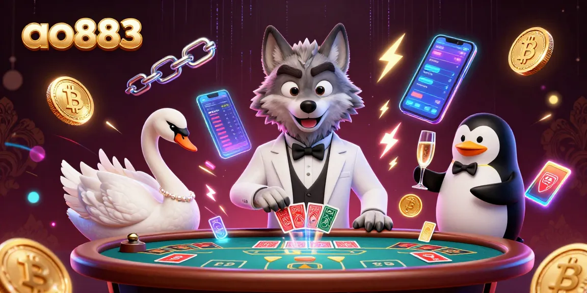 Experience premium gaming with ao883 in a vibrant 3D illustration featuring iconic characters and dazzling casino elements.