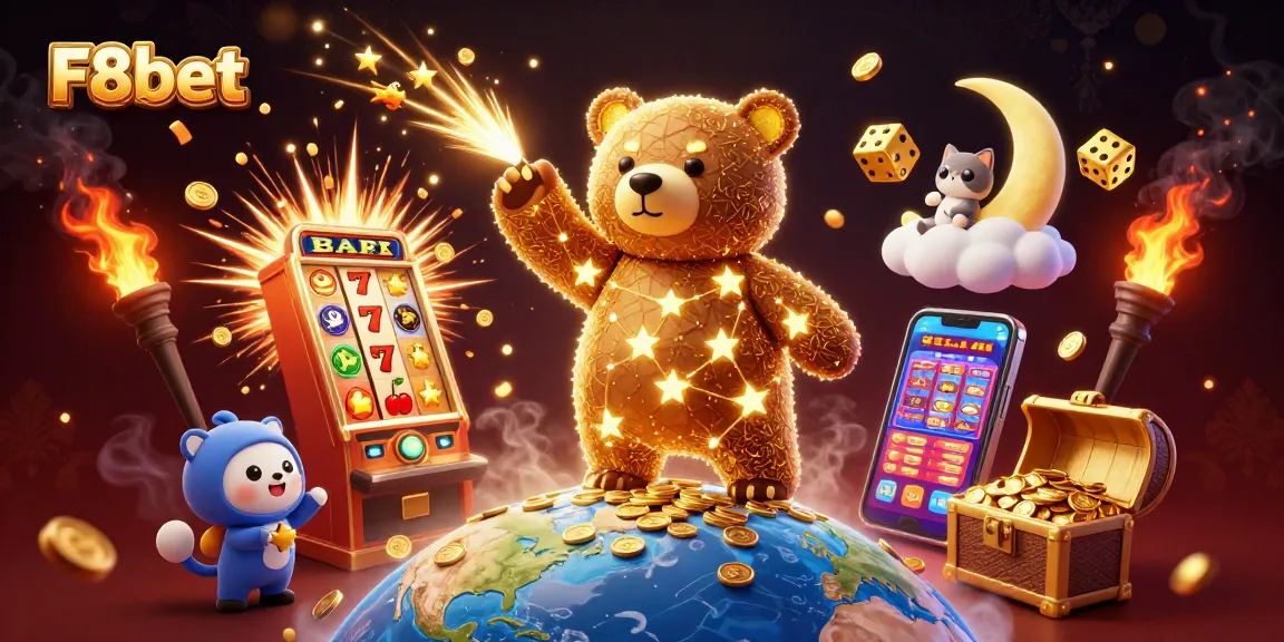 Immerse in F8bet's fantastic gaming world with a vivid illustrated scene of casino excitement.