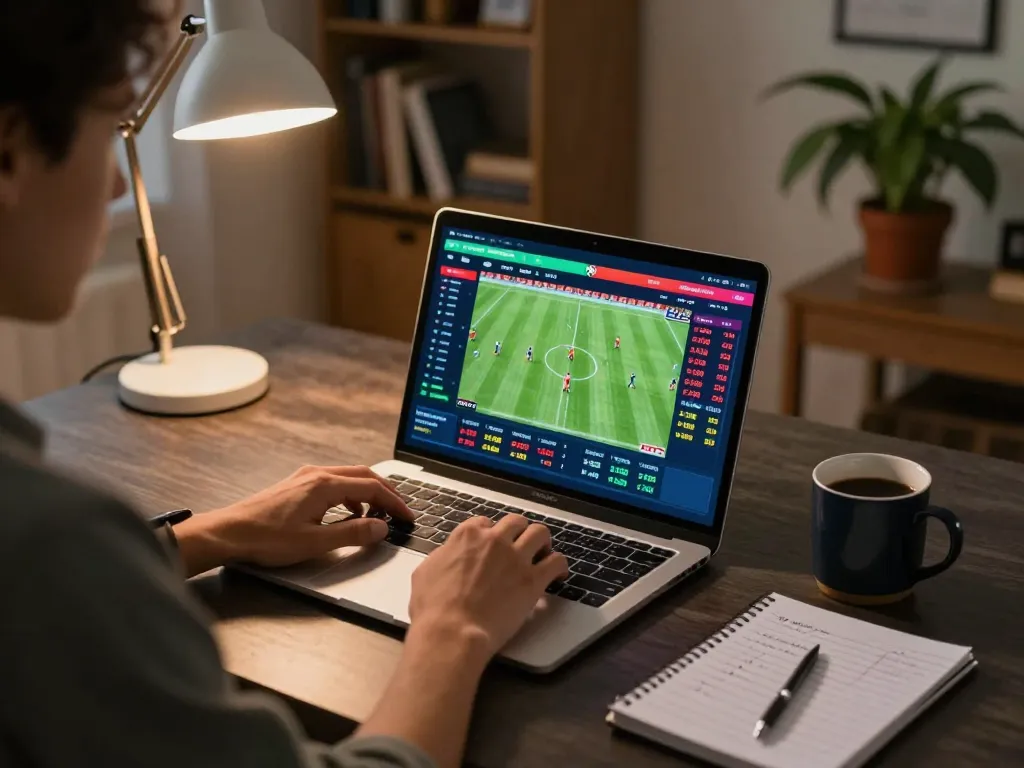 Engaged user analyzing Keo nha cai 5 odds in a comfortable home setup while placing live sports bets.