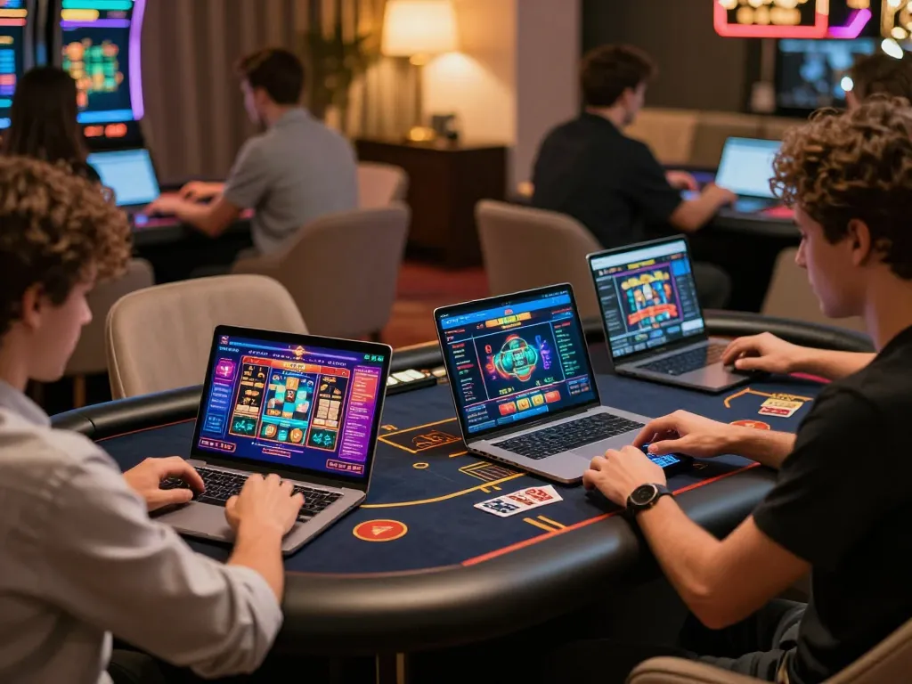 Players enjoying dynamic online gaming at KUWIN, highlighting a vibrant casino atmosphere and engaging competition.