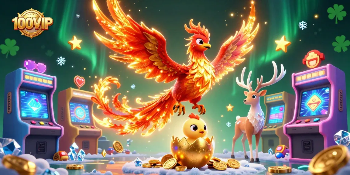 Experience the vibrant gaming world of 100VIP with dynamic characters and exciting casino game elements.