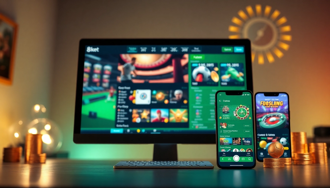 Vibrant online gambling interface from 8kbet with sports and casino games displayed.