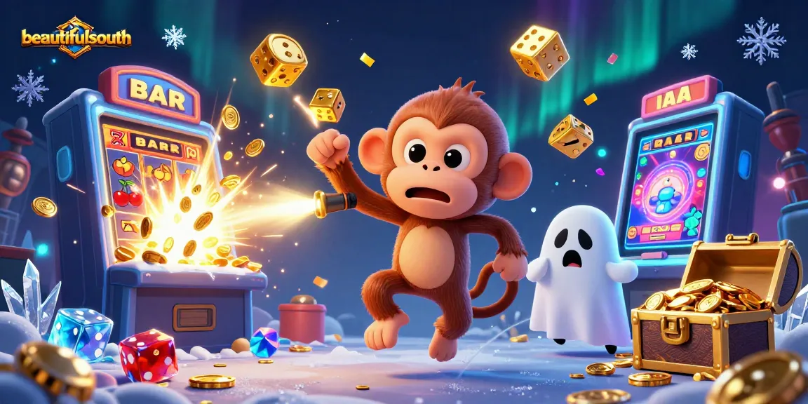 Experience beautifulsouth with a poltergeist monkey juggling in a haunted casino scene.