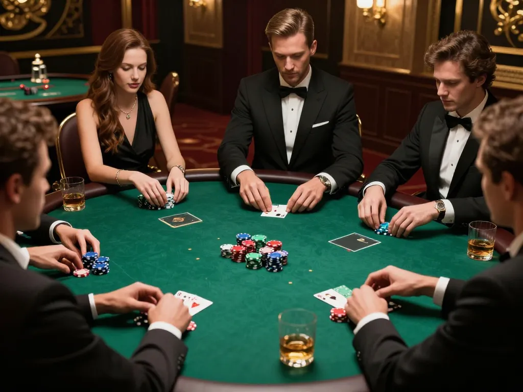 Players compete in a high-stakes poker game at Cakhia, showcasing strategic gameplay and elegant atmosphere.