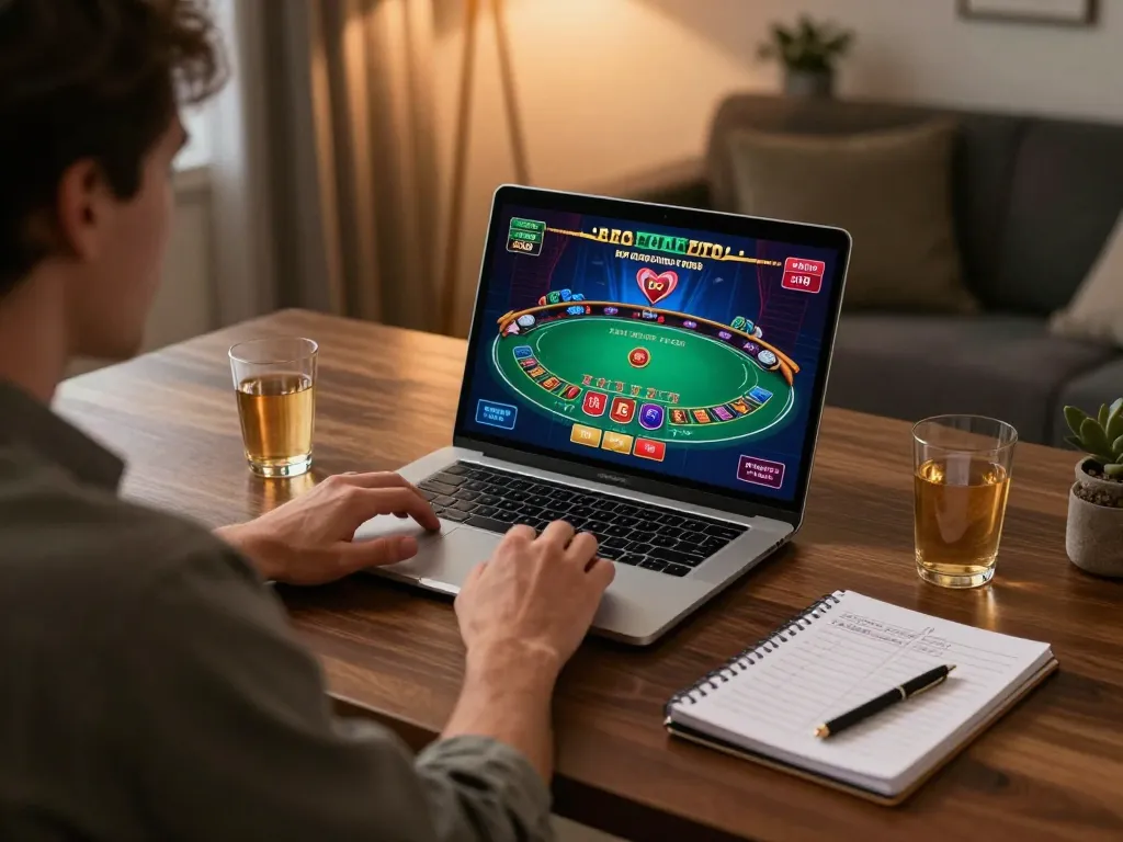 Player enjoying a live blackjack game on SC88 COM, focused on strategies with drinks and notes.