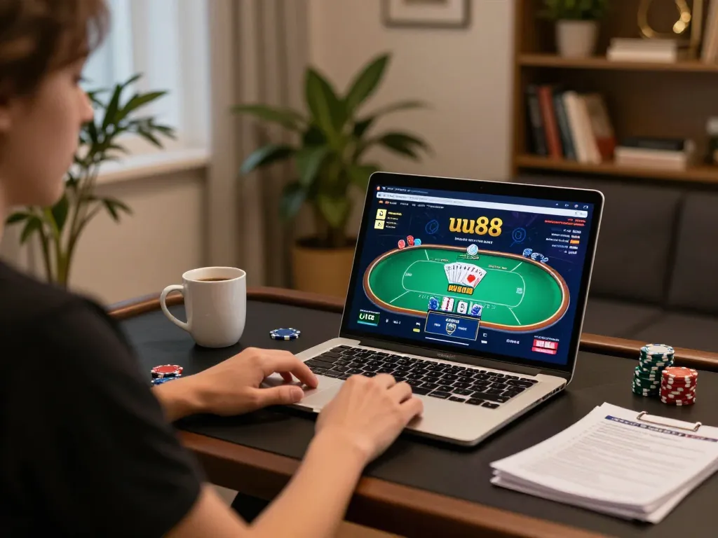 Experience thrilling gameplay at uu88 online casino with interactive poker game on laptop