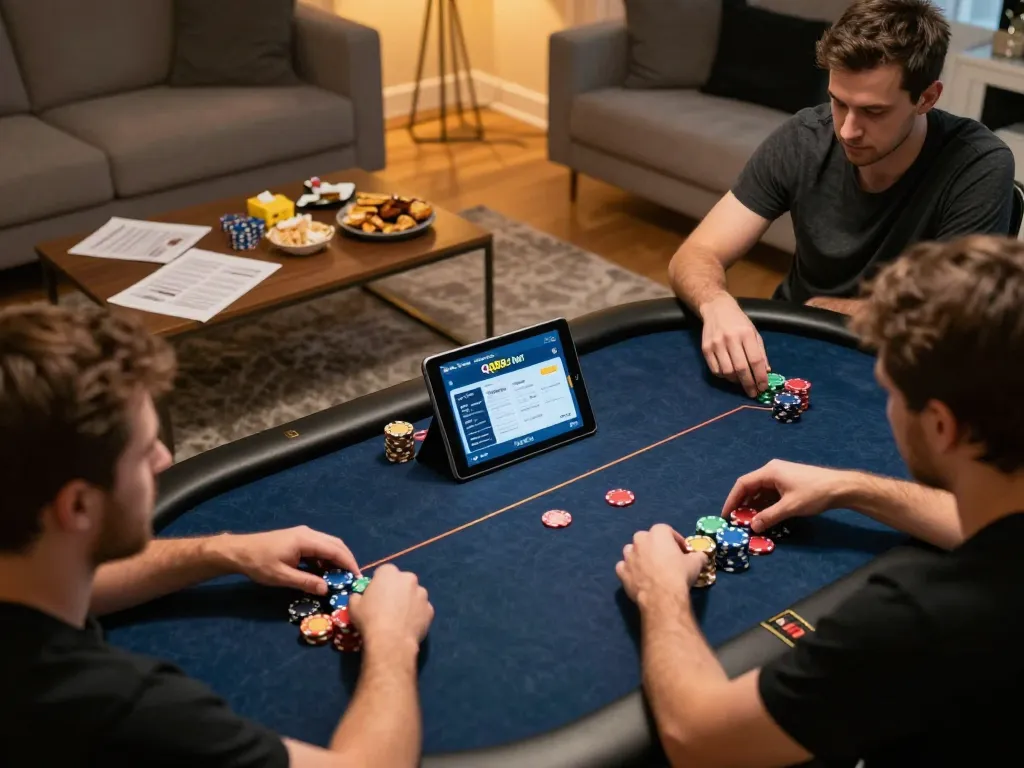 Engaging scene showing online players using QQ88z Net for dynamic poker gameplay at home