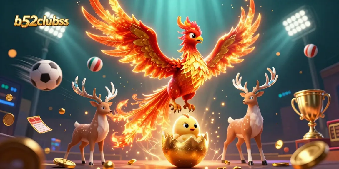 Bets and play at b52clubss while experiencing thrilling gaming with a phoenix and stag in 3D.