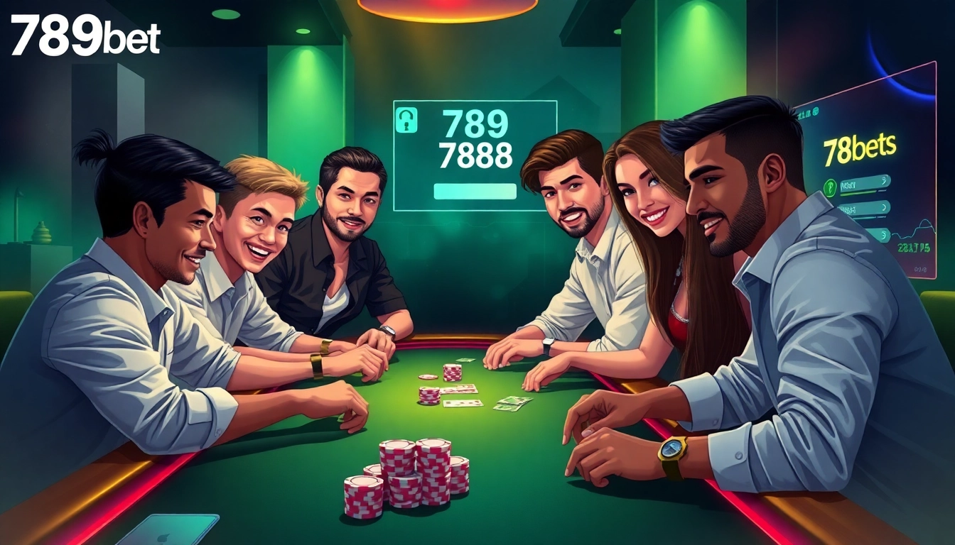 Players engaged in an exciting online poker game at 789bet, showcasing digital elements and security.