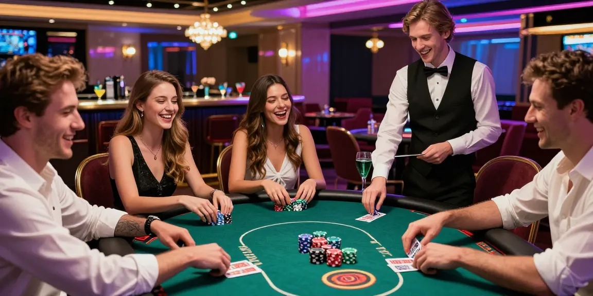 Exciting gambling scene at a poker table in a vibrant casino showcasing 123b.
