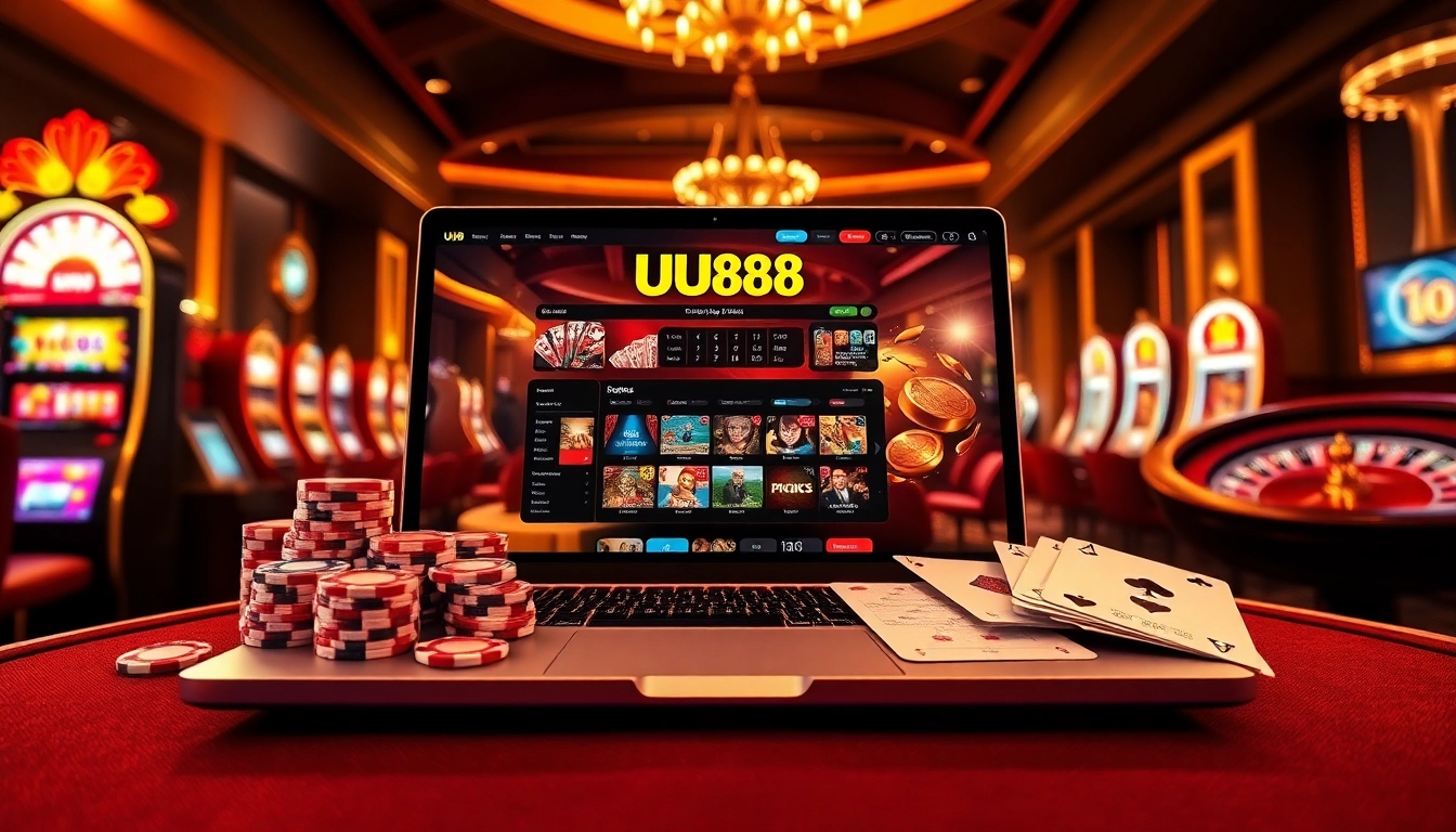 UU88 online gambling interface with vibrant poker chips and luxurious casino elements