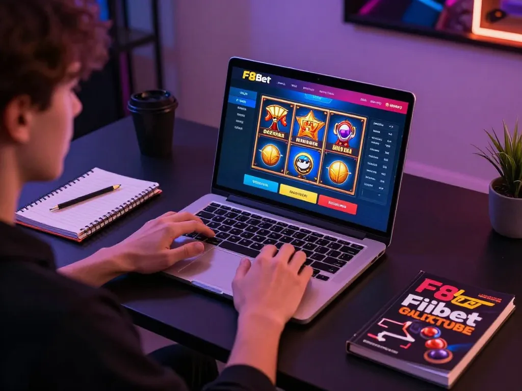 Player engaging in slot games on the F8bet online casino platform, showcasing strategic gaming setup.