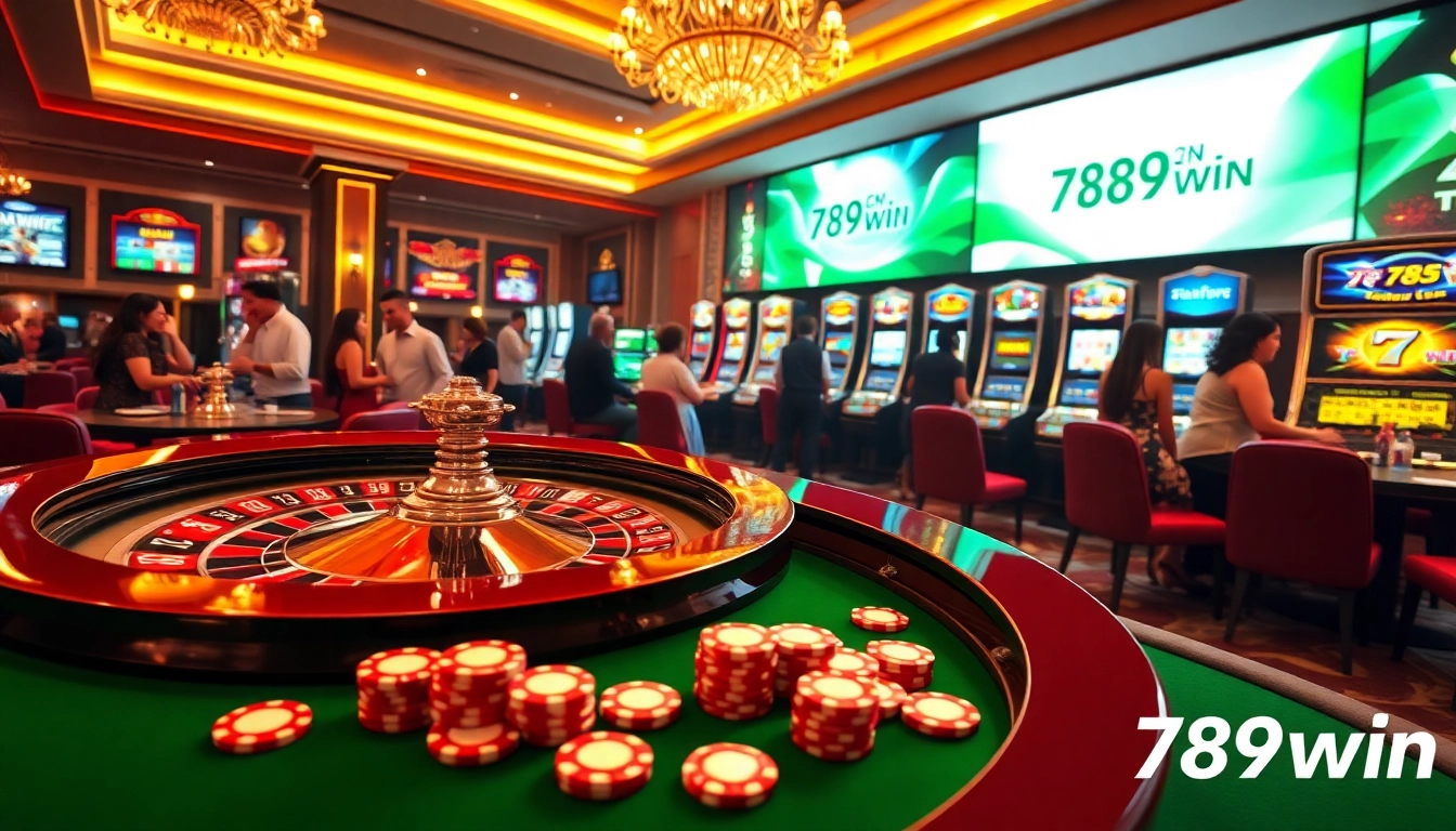 Experience thrilling moments with 789win's vibrant poker and slot games in a luxurious casino setting.