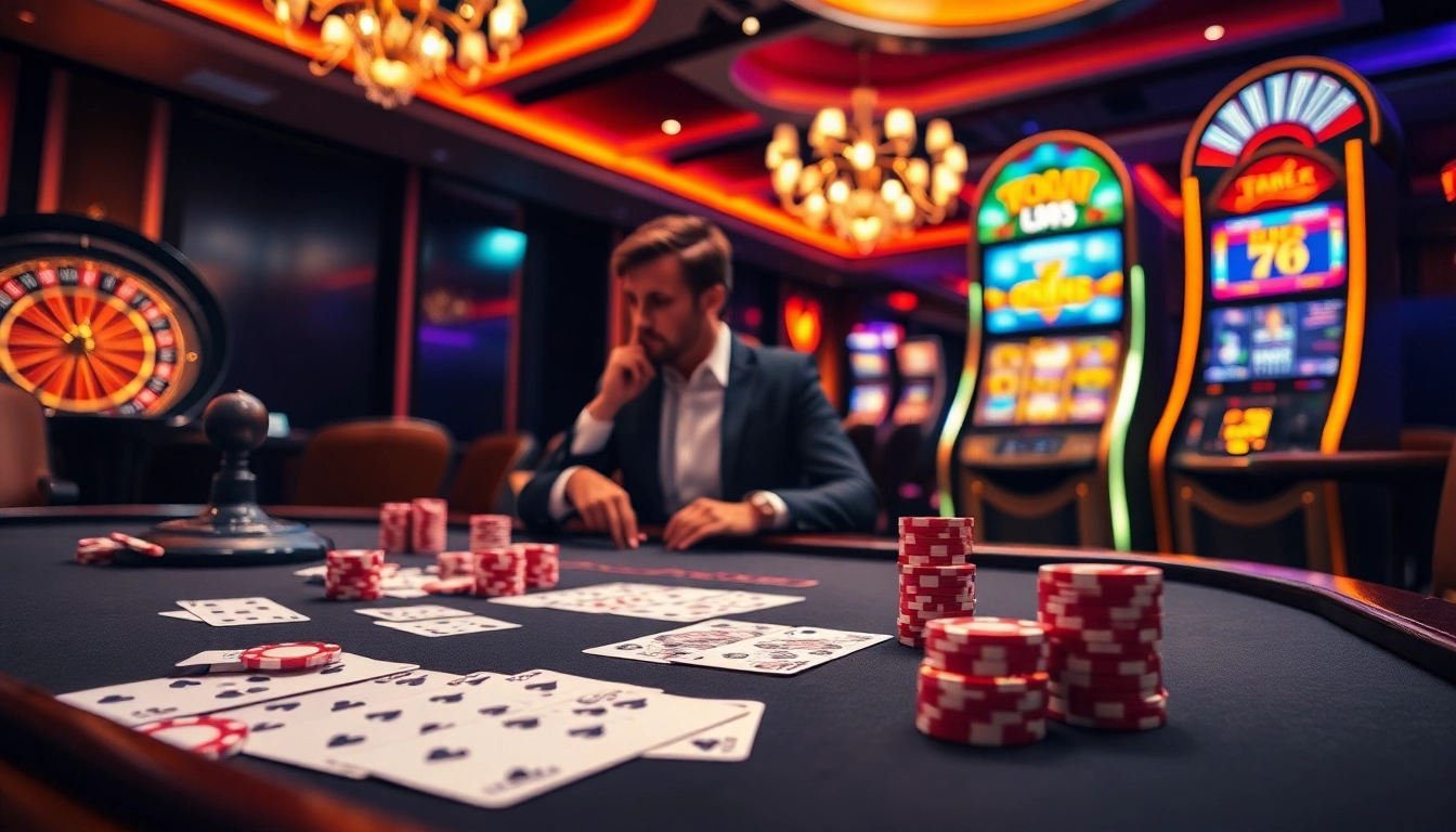 Engage in high-stakes 789p poker at a luxurious casino table with vibrant chips and cards.