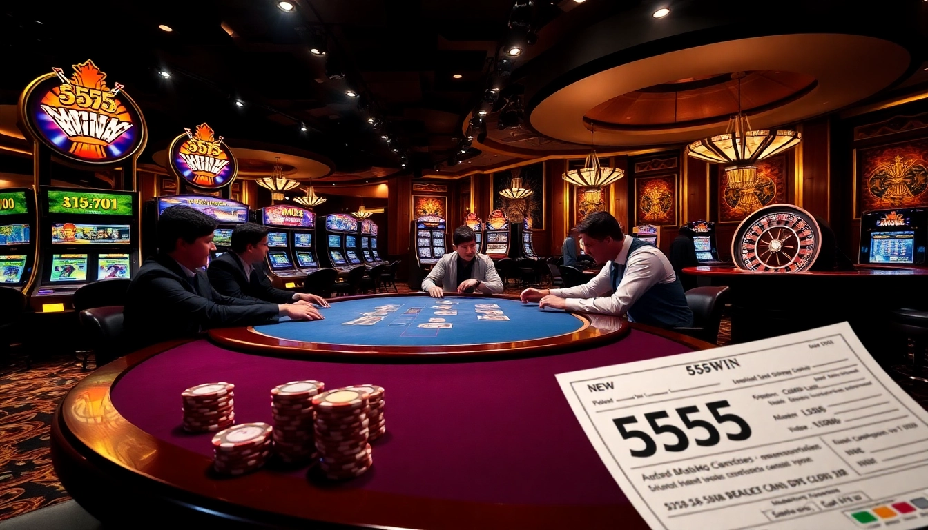 Exciting poker game at 555WIN casino showcasing high stakes and vibrant atmosphere.
