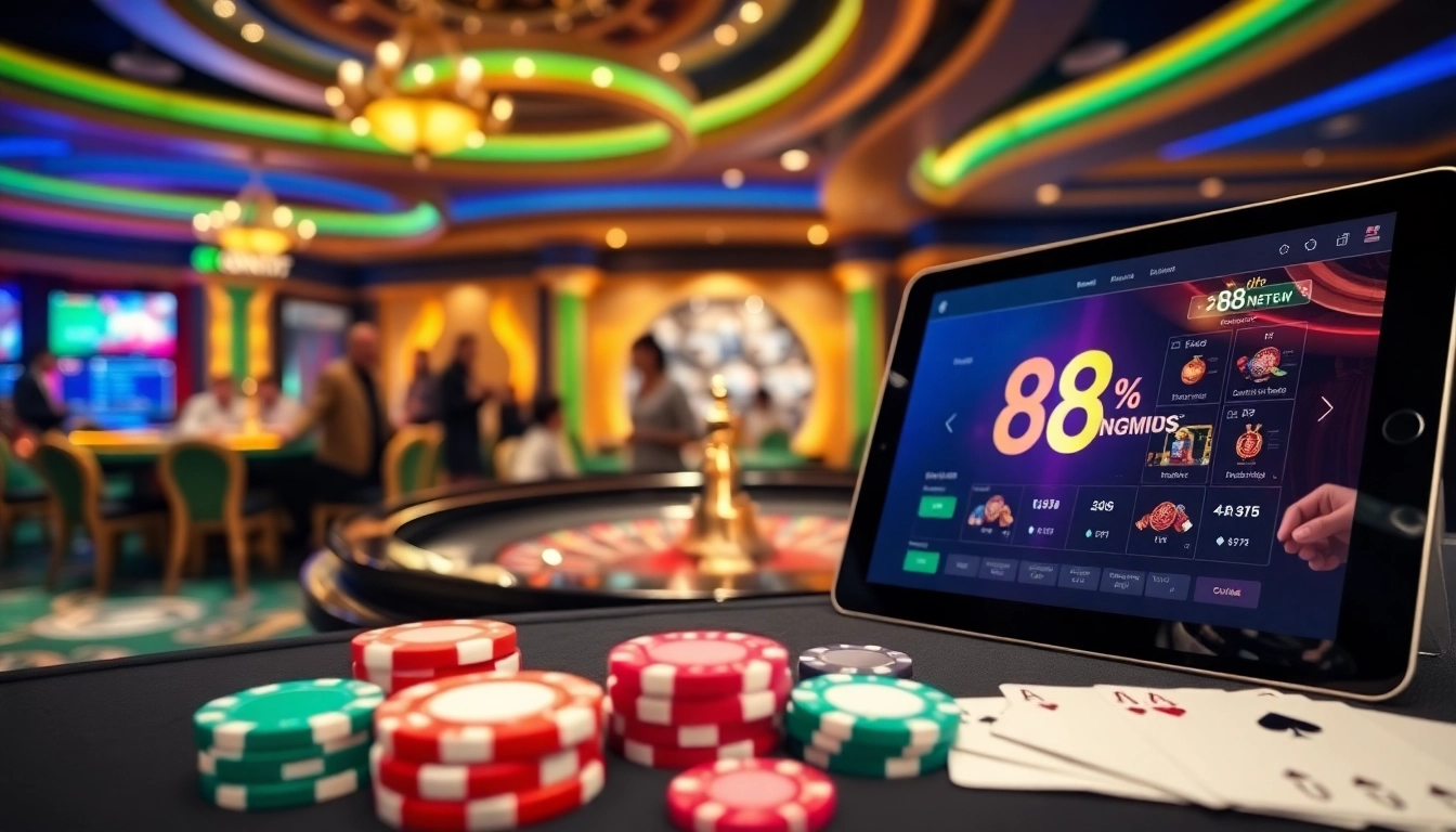 Immerse in the thrilling atmosphere at https://88new.autos/ with poker chips and a roulette table.