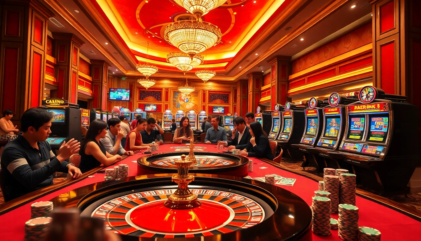 Engaged players enjoying a thrilling game at the xx88 casino, featuring poker chips and a roulette wheel.