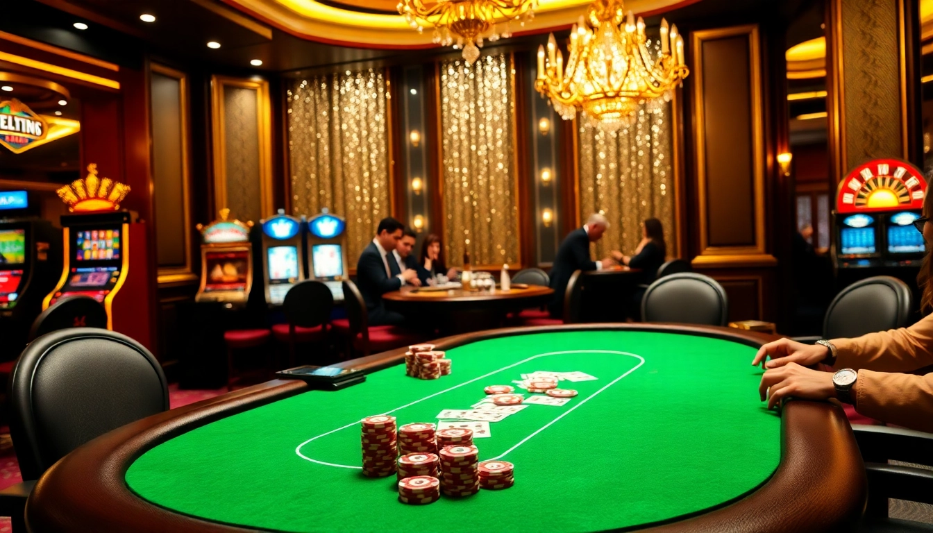 Engaged players at nk88 vip enjoying high-stakes poker in an opulent casino setting.