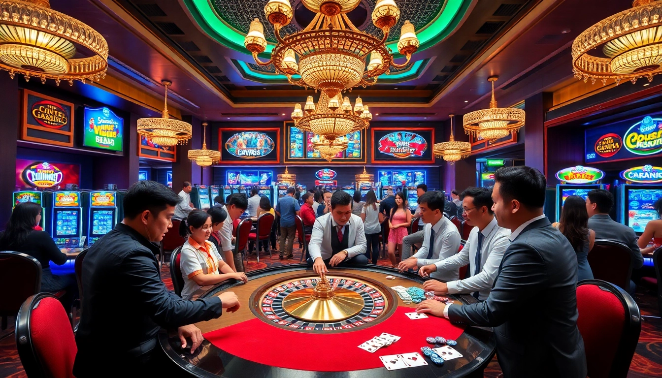 Experience thrilling gameplay at Vin88's vibrant casino tables with engaging dealers.