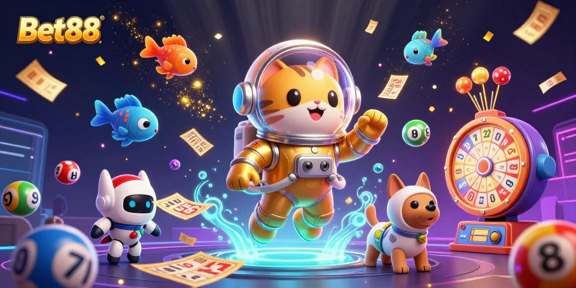 Experience thrilling gameplay at Bet88 with colorful lottery balls and engaging casino elements in a vibrant scene