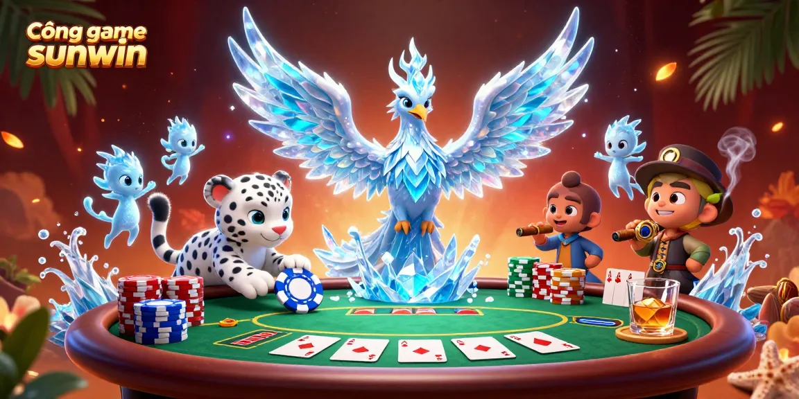 Cổng game sunwin brings vibrant gaming excitement with 3D characters and dynamic poker elements in an enchanting scene.