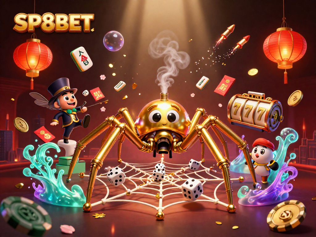 SP8BET immerses players in steampunk allure with a captivating 3D casino illustration featuring engaging gaming elements.