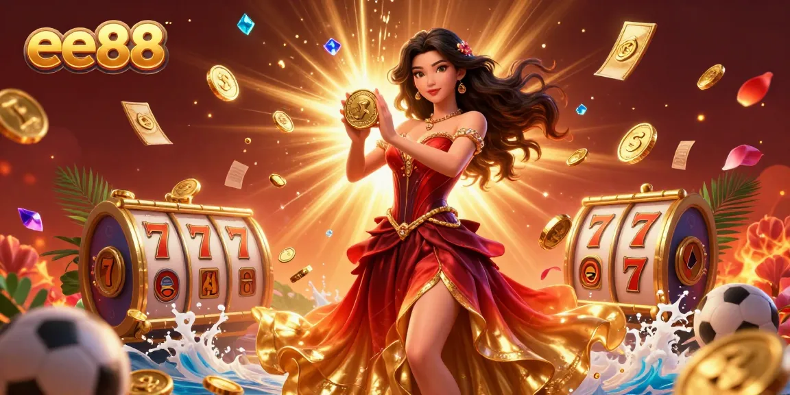 Engage with games on ee88, featuring dynamic slots and golden coins swirling around.