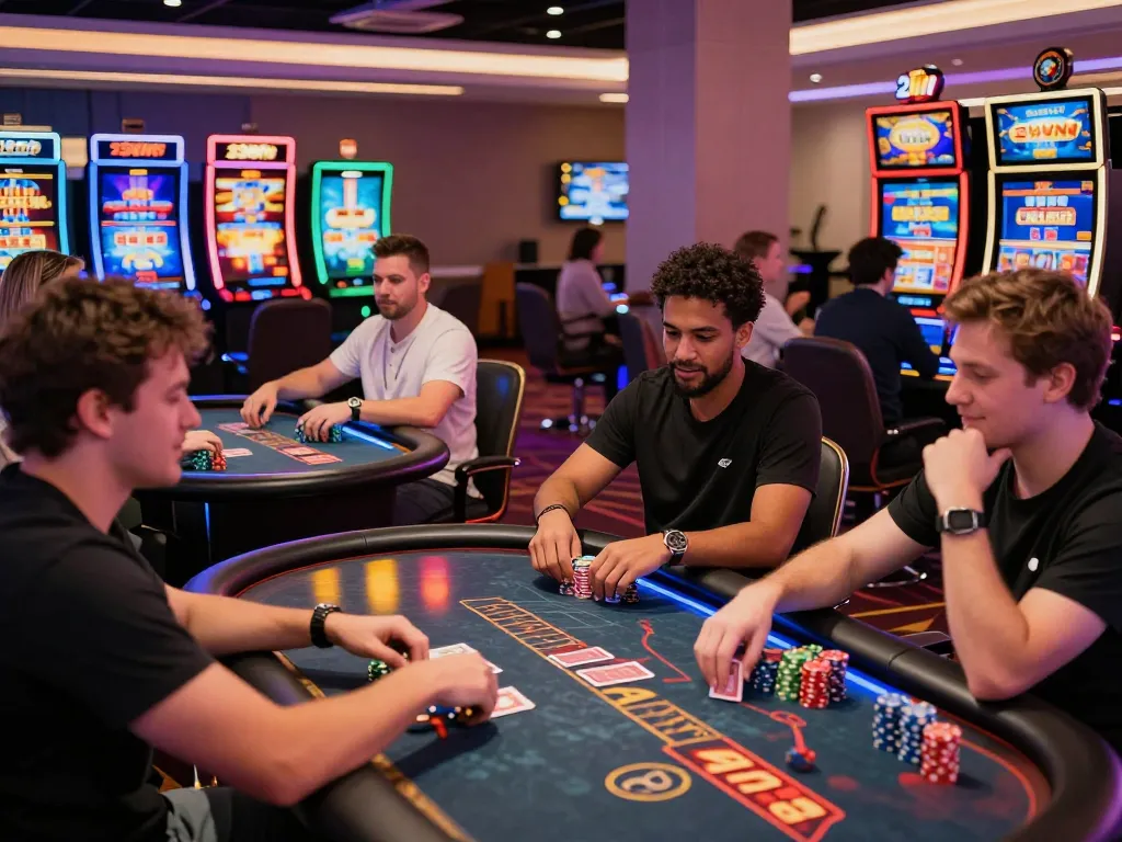 Exciting gaming atmosphere at 23win online casino with players enjoying various games in a vibrant setting.