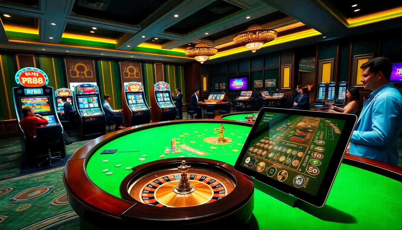 Engaged players enjoying rr88 online casino gaming with vibrant tables and dynamic slots.
