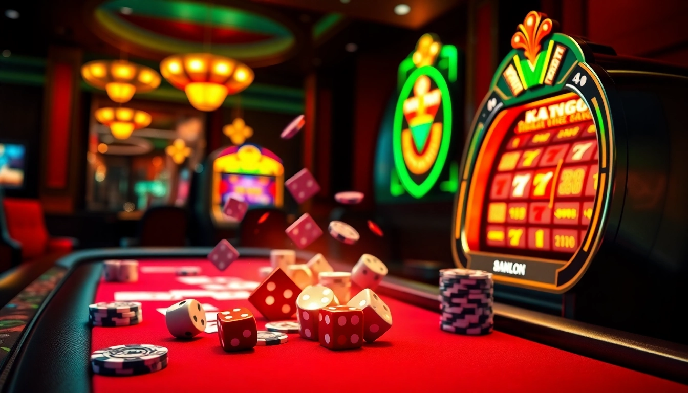 Tài xỉu md5 game in a vibrant casino setting with dynamic action and luxurious design.
