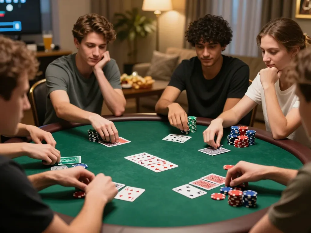 Players engaging in strategic gameplay at TG88 poker night with colorful chips and cards