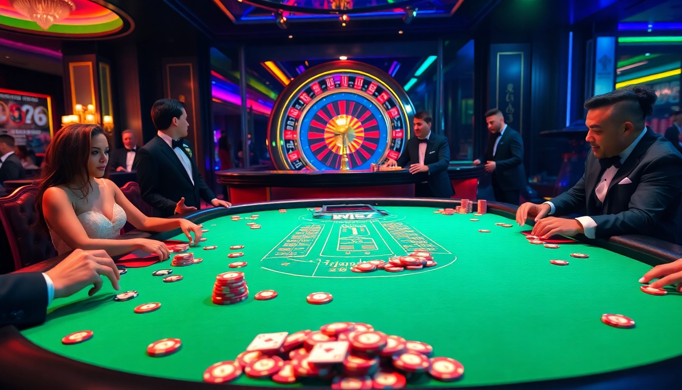 Experience the thrill of high-stakes gambling at hz88 casino with vibrant blackjack tables and eager players.