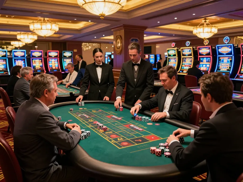 The dynamic atmosphere of nhà cái 13WIN, showcasing players engaged in exciting roulette gameplay amidst a luxurious casino setting.