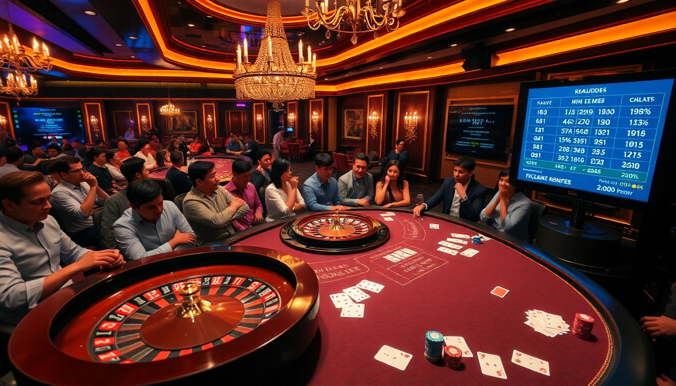 Kèo nhà cái 5 betting chips and a roulette wheel highlight a vibrant casino atmosphere.