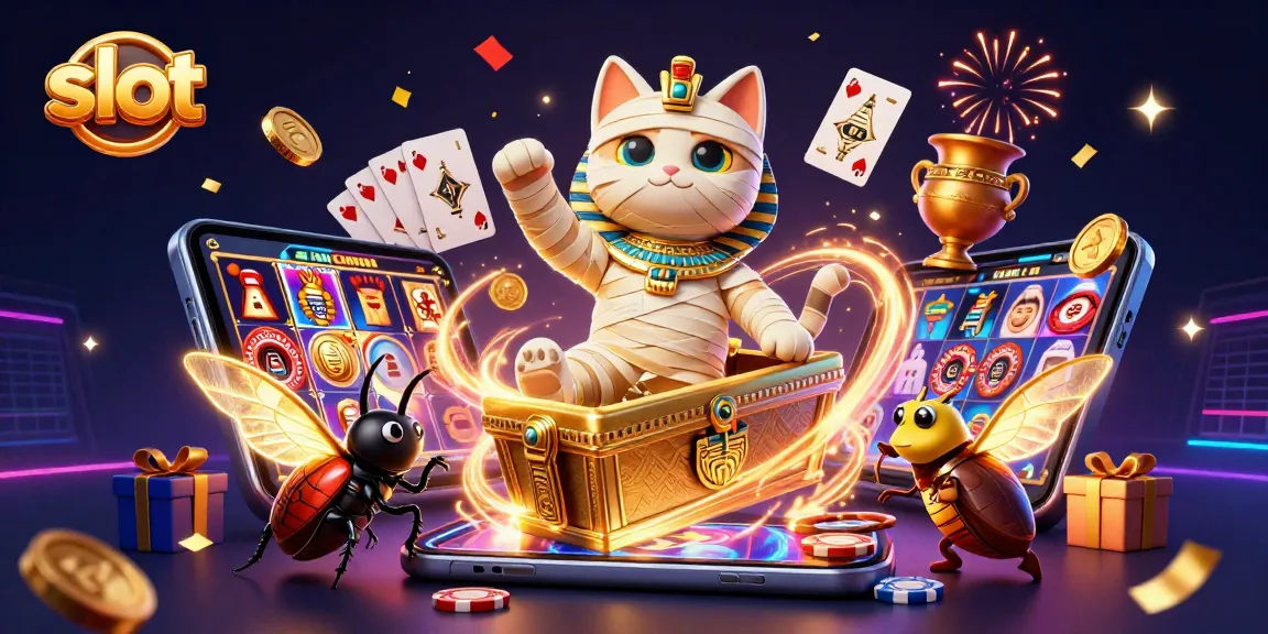 Spin vibrant slot games with animated characters in a lively casino scene featuring gold and excitement.
