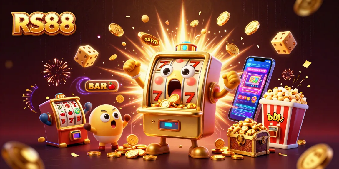 RS88 slot machine hits jackpot with coins pouring, dynamic casino excitement