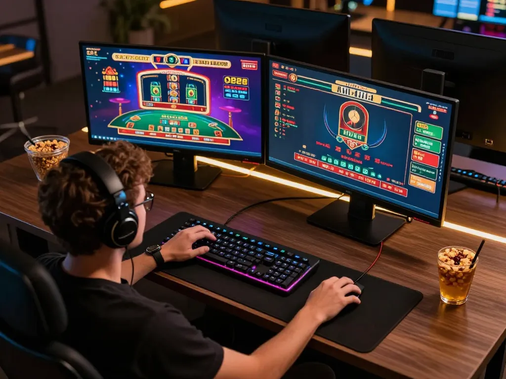 Enjoying online casino gaming at vin88az with a modern setup featuring blackjack and slots.