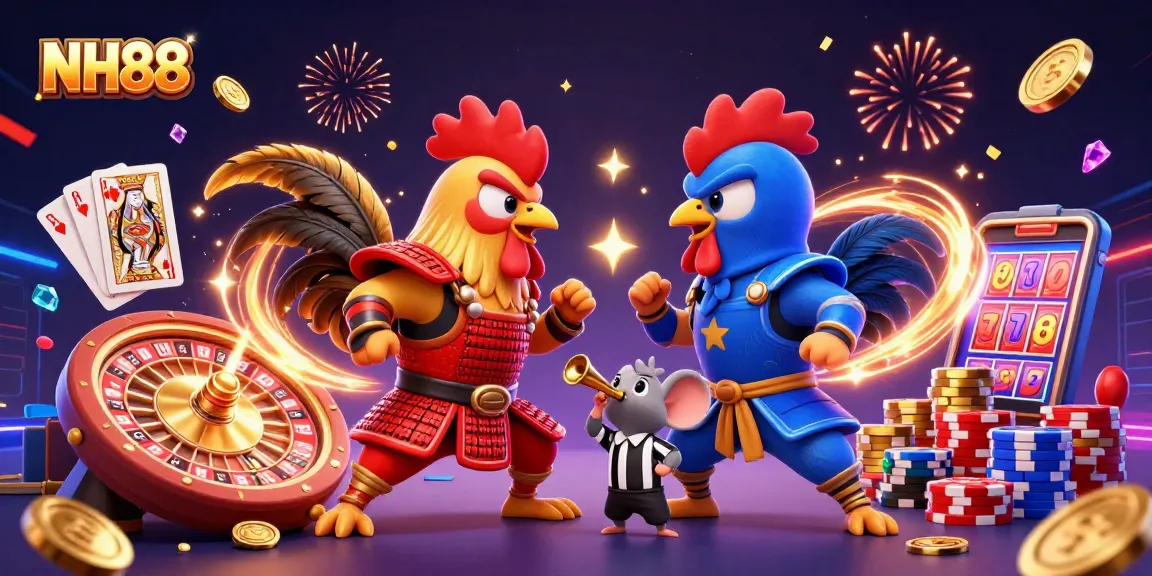 Experience thrilling cockfighting action at NH88 with dynamic characters and casino elements.
