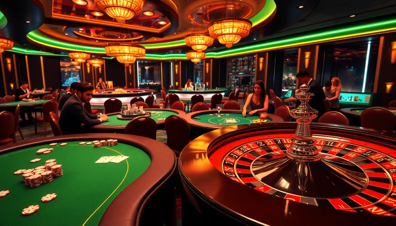 Experience thrilling Go8 gameplay at vibrant casino tables featuring poker and roulette.